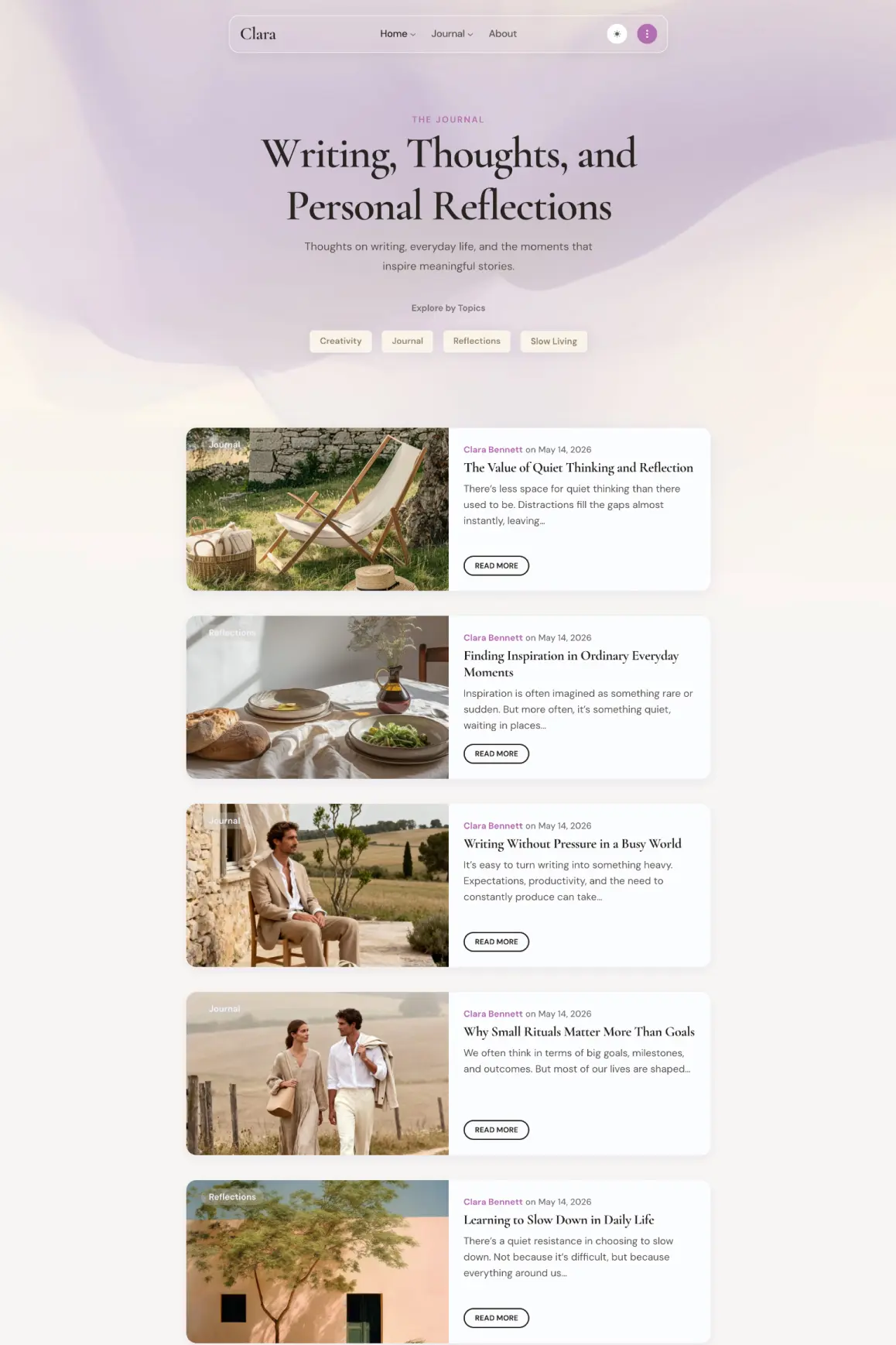Clara classic list blog layout